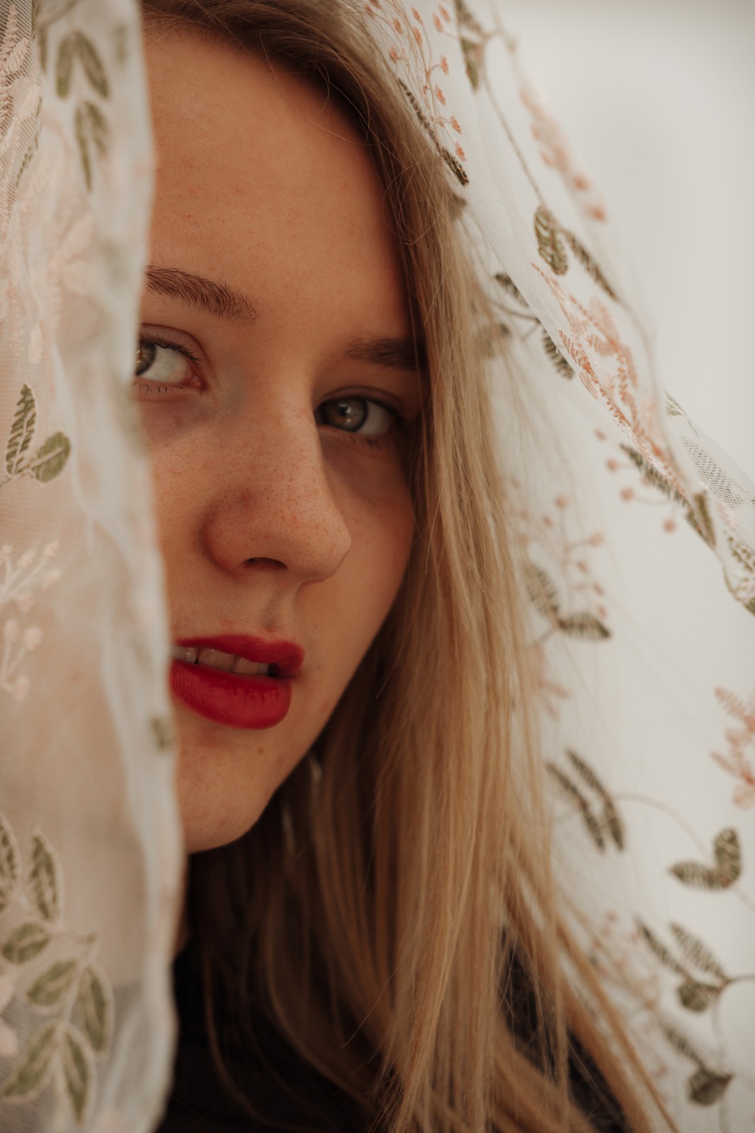 Bruid met sluier, close-up portret